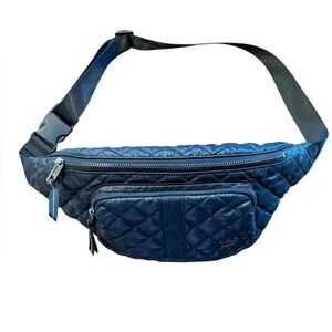 Oliver Thomas Quilted Nylon Fanny Pack Gunmetal Metallic Belt Bag Crossbody